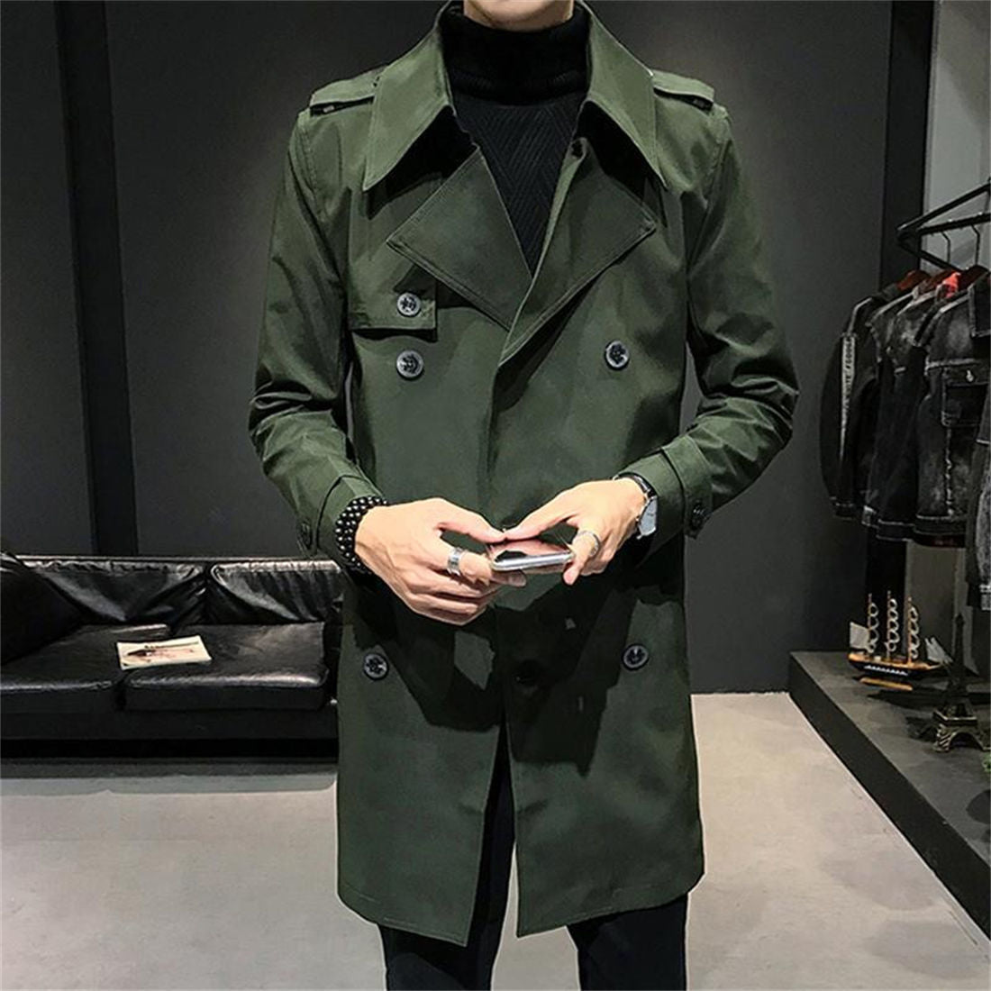 Autumn Winter Men's Jackets Double Breasted Medium-Long Trench Coat Male Solid Color Coats Fashion Windbreaker Outwears K53