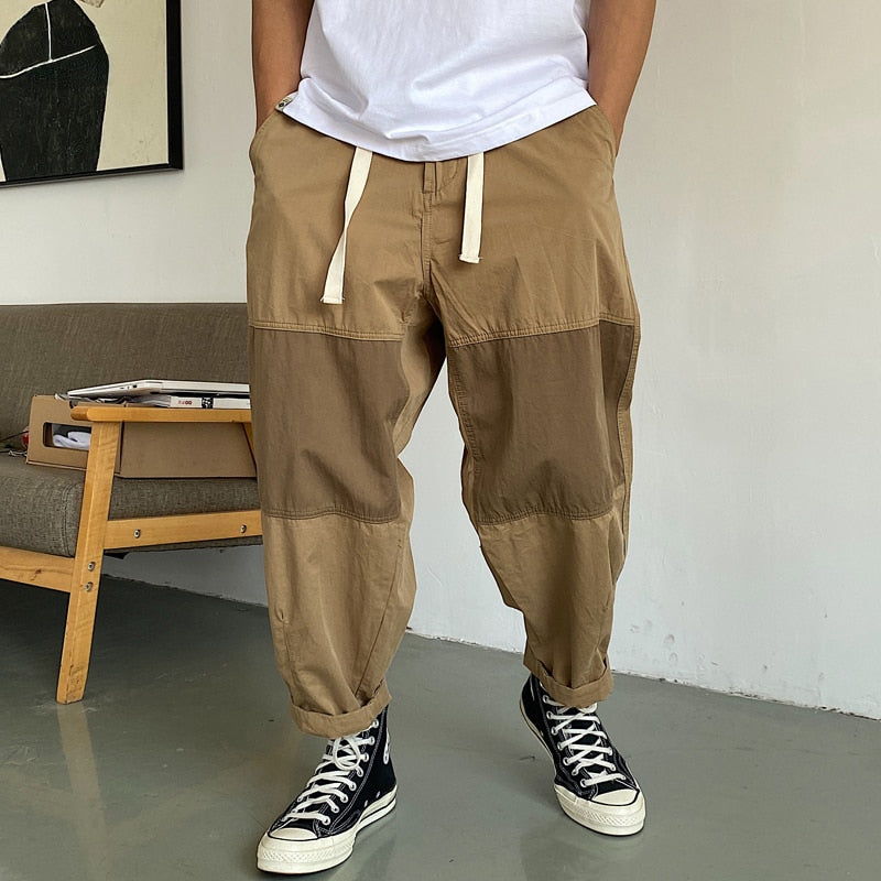 Streetwear Casual Straight Cargo Pants Men Korean Loose Patchwork Trousers Men Clothing Harajuku Harem Pants