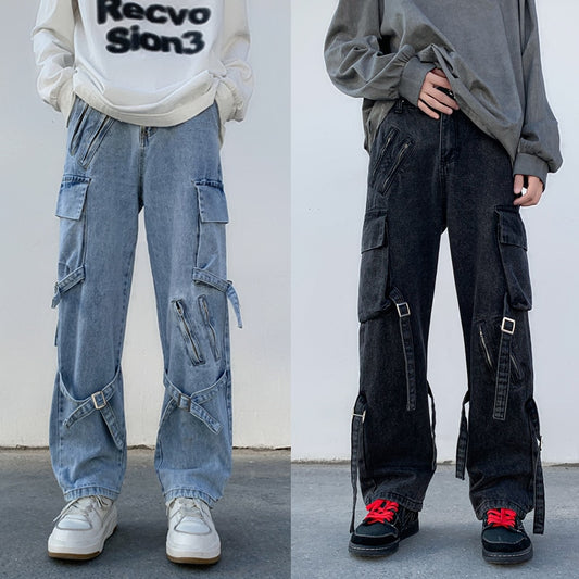 2023 New Men Jeans Wide Leg Denim Cargo jean pants Gothic Straight Baggy hip hop Streetwear Skateboard Neutral denim Trousers