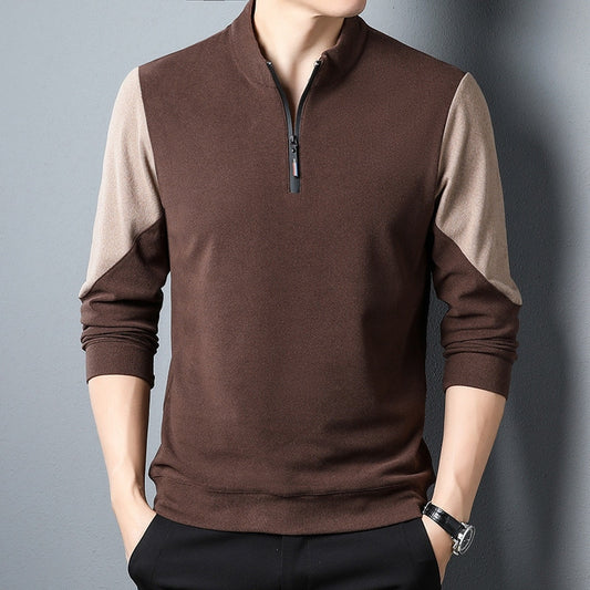 New Fashion Men Zip Collar Polo Shirt Long Sleeve Autumn Loose Fit Shirts Casual Business Clothing Korean Style Male Polo Shirt