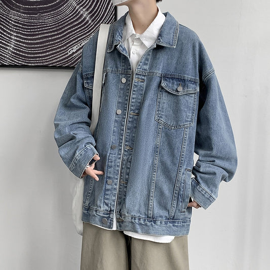 All Match AllSeason Winter Fashion Men's Solid Casual T-Shirts Loose Pockets Denim Jacket Coat Cool Boy Warm Sport Safari Style