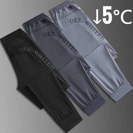 Men's Sweatpants Ice Silk Summer Stretch Jogger Pants Black Grey Straight Cool Sports Training Trousers Large Size Big Plus