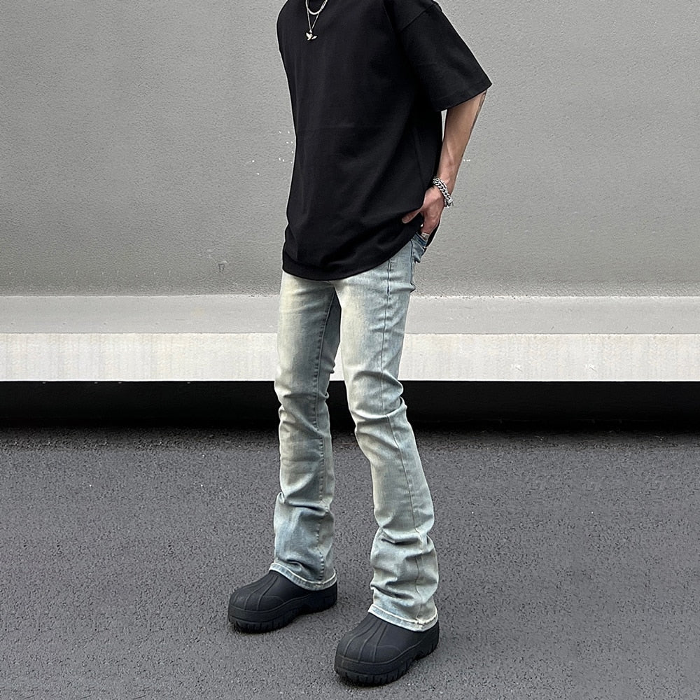 Skinny Jeans Men Streetwear Solid Color Simple Vintage Slim Autumn Vaqueros Flared Trousers Street Summer Y2k Fit Denim Pants