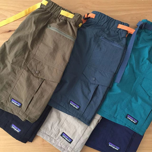 Fashion Brand Casual Shorts Men Nylon Quick Drying Multi Pocket Cargo Shorts Vintage Elastic Waist Loose Knee Length Pants Male