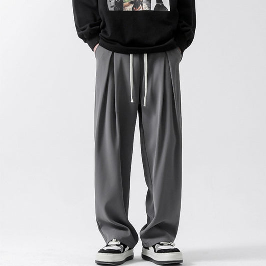 Spring All Season Casual Soft Solid Men's Cool Boys Drawstring Waist  Long Wide-legged Floor-length Straight-legged Pants