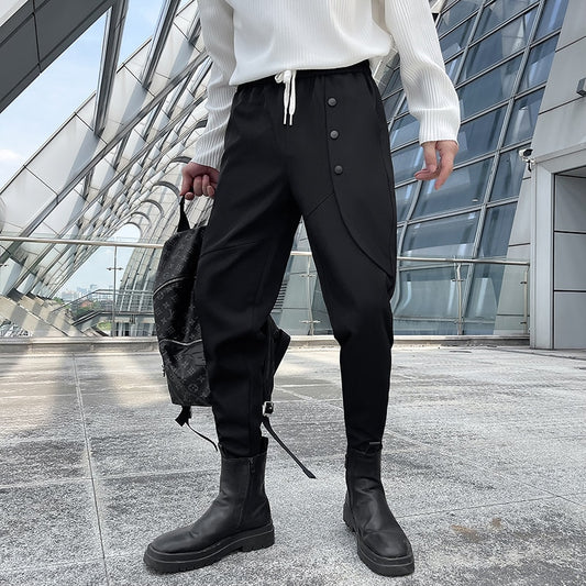 Chinese Style Cotton Harem Pants Men Solid Elastic Waist Streetwear Jogger Pants Casual Sweatpants Ankle-length Men Trousers B15