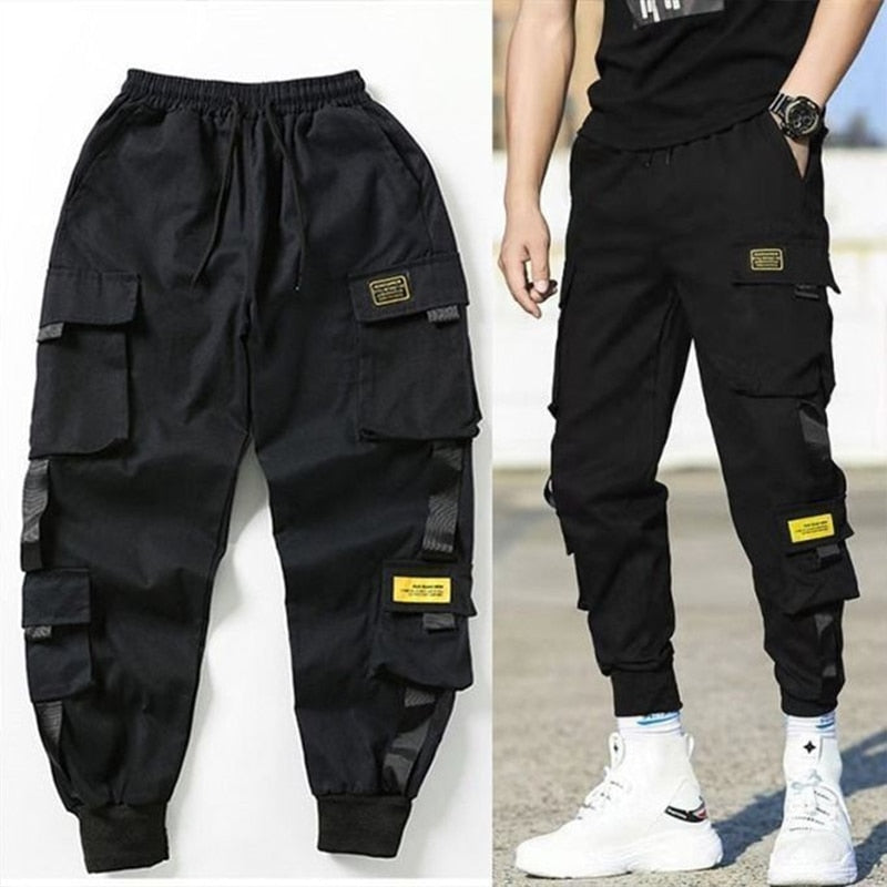 Men Block Black Pocket Cargo Pants Harem Joggers Harajuku Sweatpant Hip Hop Tactical Trousers