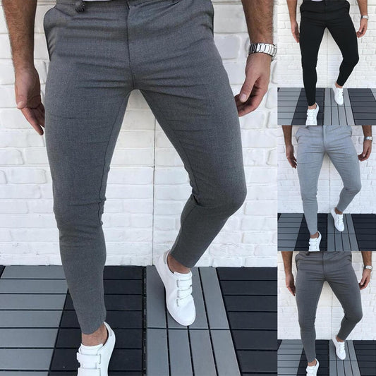 Summer Spring Autumn Men's Pants Business Casual Slim Trousers Mid-rise Solid Color Suits Pencil Pants For Men Streetwear