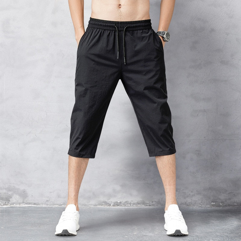 Men's Shorts Summer Breeches 2023 Thin Nylon 3/4 Length Trousers Male Bermuda Board Quick Drying Beach Black Men's Long Shorts