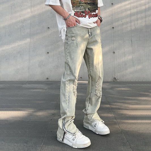 Ripped Jeans Men Summer Distressed Solid Washed-out Vintage Pantalones Hombre Skinny Denim Pants Punk Streetwear Y2k Trousers