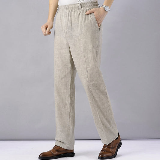 Men's Linen Pants High Waist Lightweight Summer Pants Men 2023 Thin Clothing Loose Cotton Trouser Elastic Band Work Vintage Pant