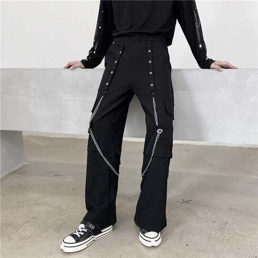 2023 Men Spring Autumn New Long Wide-leg Pants Men's Casual Loose Straight Trousers Male Solid Color Casual Cargo Pants U213