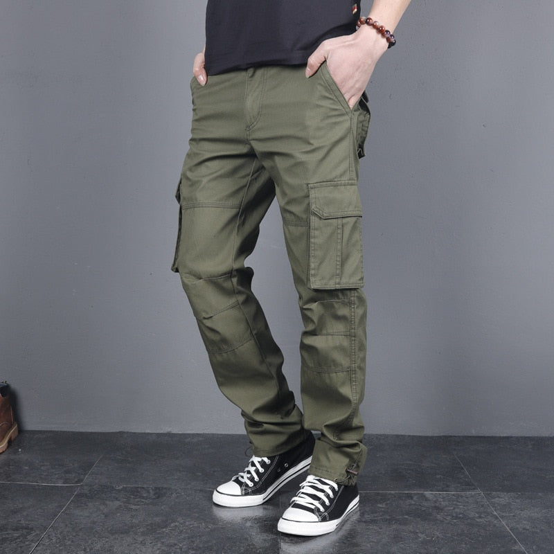 Mens Military Cargo Pants Men Overalls Army Green Gray Cotton Men Loose Multi-Pockets Straight Fit Men's Casual Trousers Homme