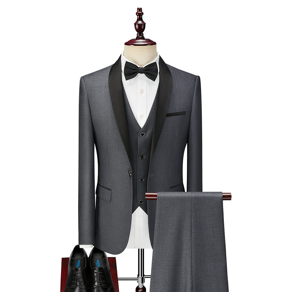 High Quality Men 3 Pieces Set Wedding Blazers Formal Slim Fit Tuxedo Prom Suit Male Luxury Skinny Dress Jacket Coat Pants Vest