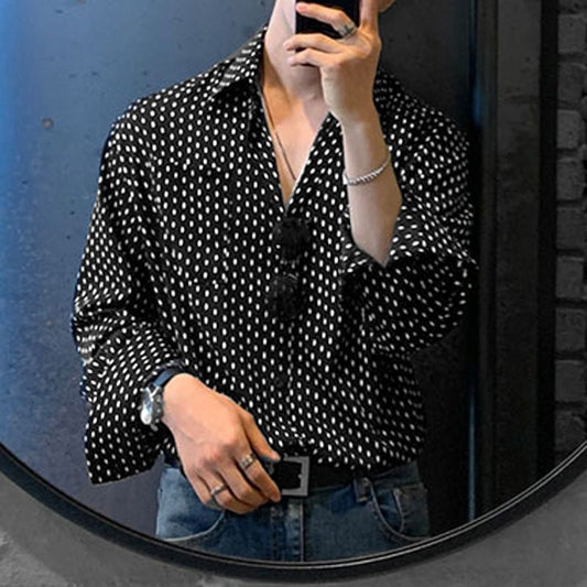 Fashion Men Shirt Polka Dot Print Lapel Long Sleeve Oversize Button Men Clothing 2023 Korean Style Casual Shirts S-5XL INCERUN