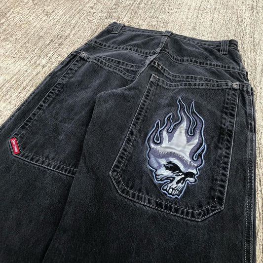 Y2k Jeans Hip Hop Skull Pattern Oversized Baggy Jeans Pocket Vintage Denim Pants Men Women New Gothic Wide Trousers Streetwear