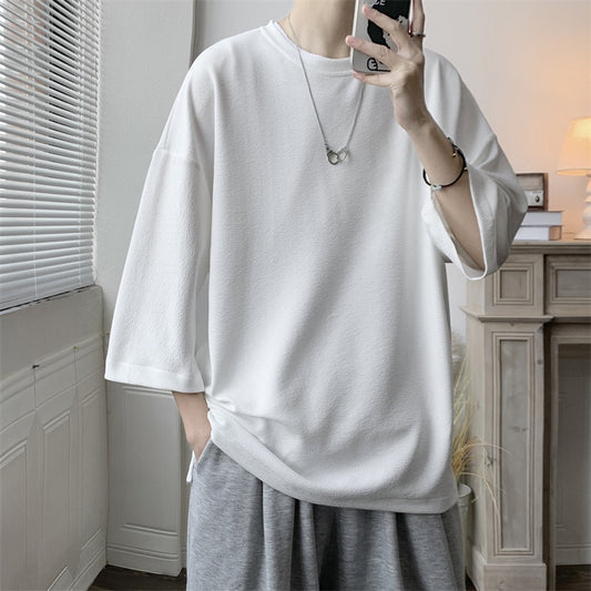 Summer Ice Silk Oversized T-Shirt Men's Loose Casual Short Sleeve Men Streetwear Sports T-Shirt Half Sleeve Couple Top