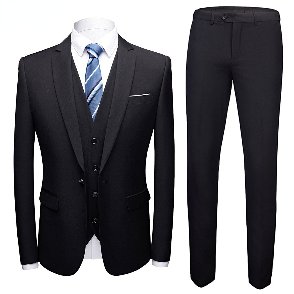 Suits For Men Elegant Blazers Set Wedding Luxury 3 Pieces Business Formal Vest Pants Full Coats Jackets Free Shipping