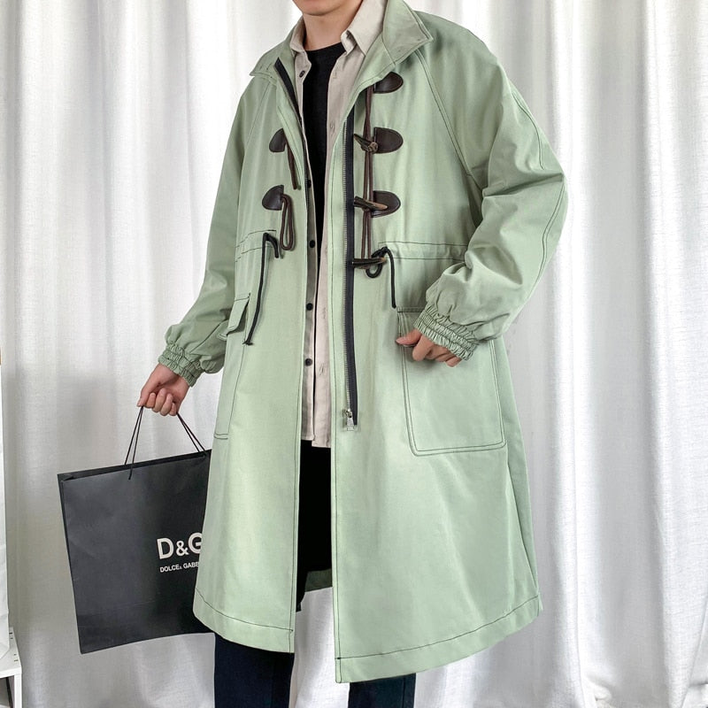 Trench Men Big Pockets Solid Oversize Leisure Teens Long Jacket Duffle Coat Stylish Outwear Hombre Korean Style BF