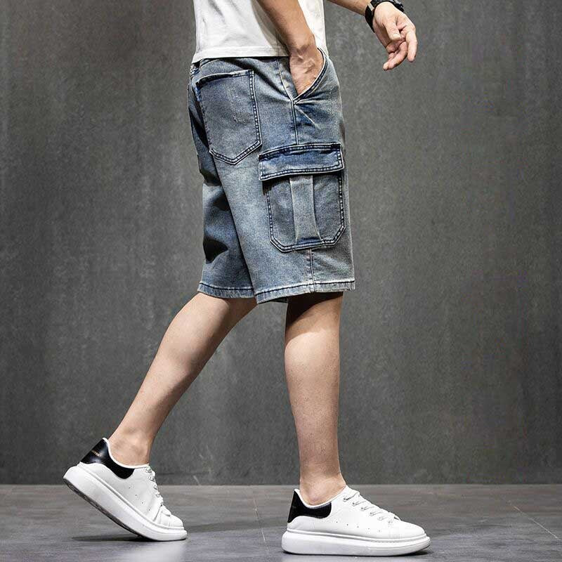 Trendy Summer Denim Cargo Shorts Men's Casual Boardshorts Loose Baggy Streetwear Hiphop Harem Plus Size Clothing