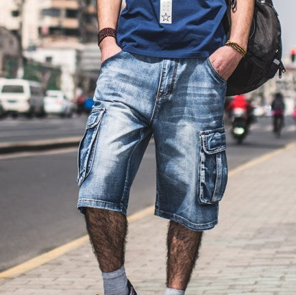 Plus Size Mens Loose Baggy Denim Shorts Fashion Streetwear Hip Hop Skateboard Cargo Jeans Short for Male Straight Short Pants