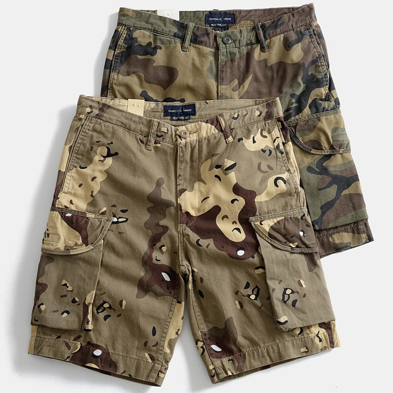 Summer New Men's camo casual casual loose cotton straight-tube cargo shorts multi-pocket pants