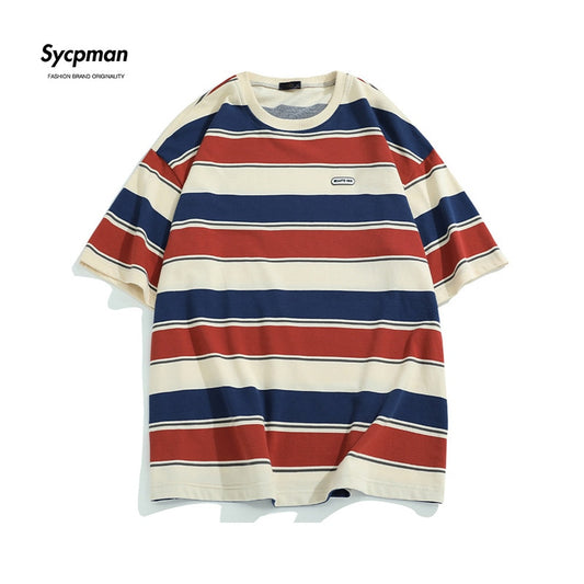 Main Striped Couples T-shirts For Men And Women In The Summer Of New Loose Contrast Color Short Sleeve Best Seller