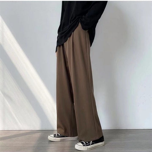 Autumn Summer Casual Soft Solid Men's Cool Boys Waist Loose Suit Wide Leg Pants Sagging All Match AllSeason