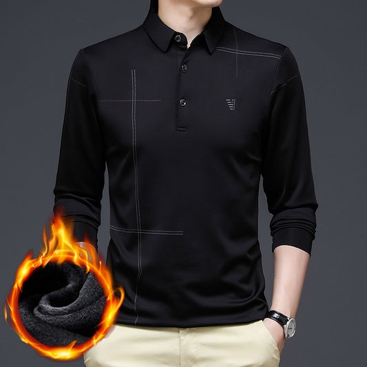 2023 New Fashion Fleece Polo Shirt for Men Long Sleeve Casual Autumn and Winter Clothing Streetwear Korean Style Polo Shirt