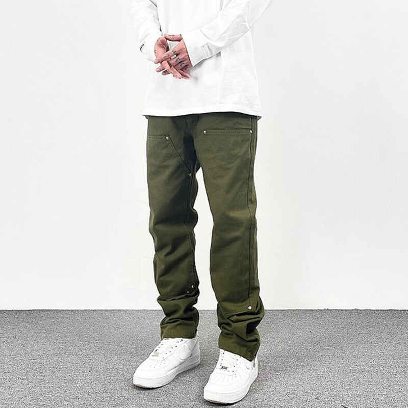 Ankle Zipper Solid Color Straight Casual Men's Cargo Pants Retro High Street Pockets Hip Hop Baggy Oversized Trousers