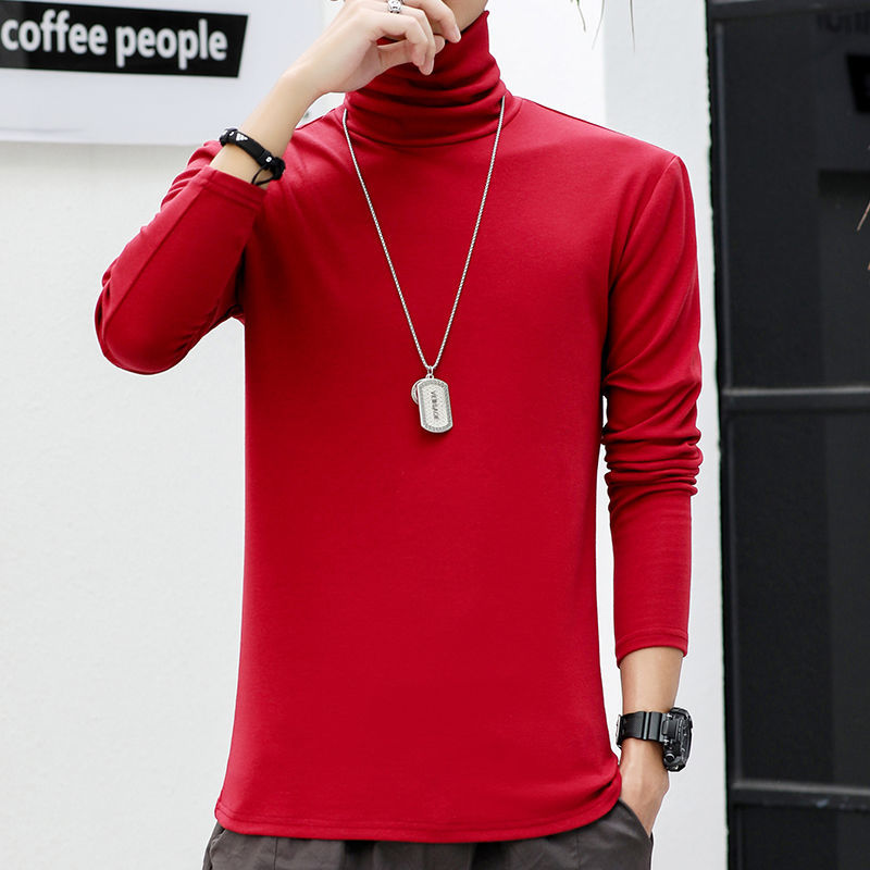 Autumn Winter Turtleneck for Men Solid Colour Slim Elastic Pullover Long Sleeve T Shirts Male Casual Jumpers F498