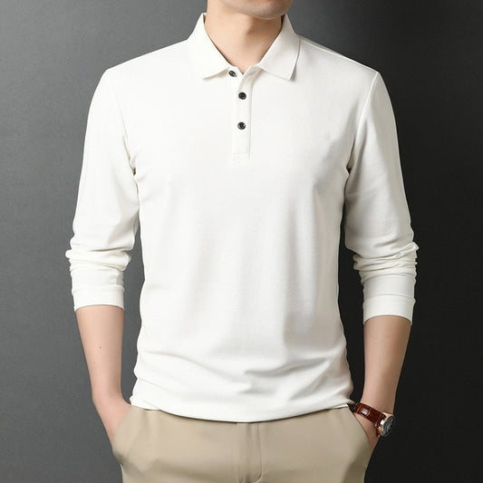 New Fashion Solid Men Polo Shirt Long Sleeve Spring Casual Tee White Collar Shirt Korean Style Male Polo Shirt Luxury Clothing