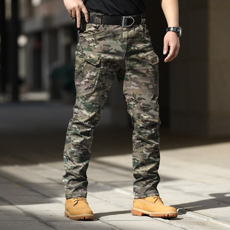 Army Style Camouflage Print Slim Fit Pants Men Fall Leisure Mutil Pockets Stretch Trousers Spring Men Casual Straight Long Pant