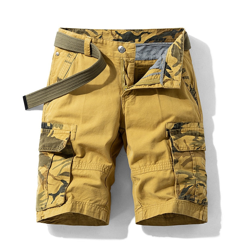 2023 New High Quality Men Camo Pattern Illustrated Cargo Shorts Men's Summer Casual Loose Pocket Pants without Belt