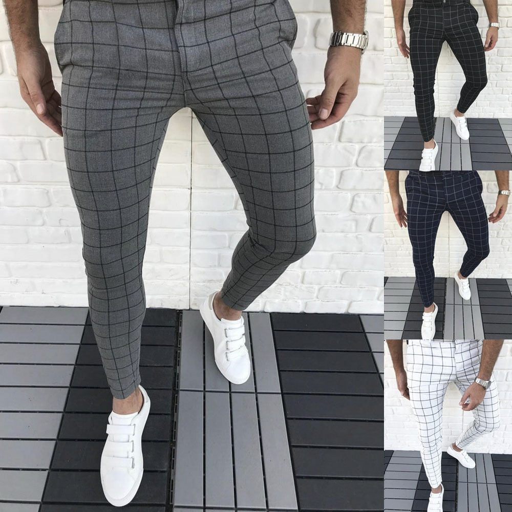 Plaid Men Pants Skinny Pants Men's Clothing Pantalon Trousers Pencil Pants Men's Ropa Hombre Streetwear Men Smart Casual Pants