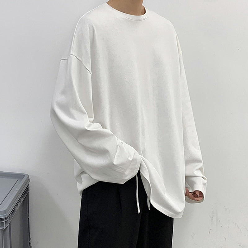 Loose Sweatshirts Men Solid T Shirt Neutral Streetwear Fashion Women Korean Clothes Cotton Pullover Long Sleeve T-shirts Man