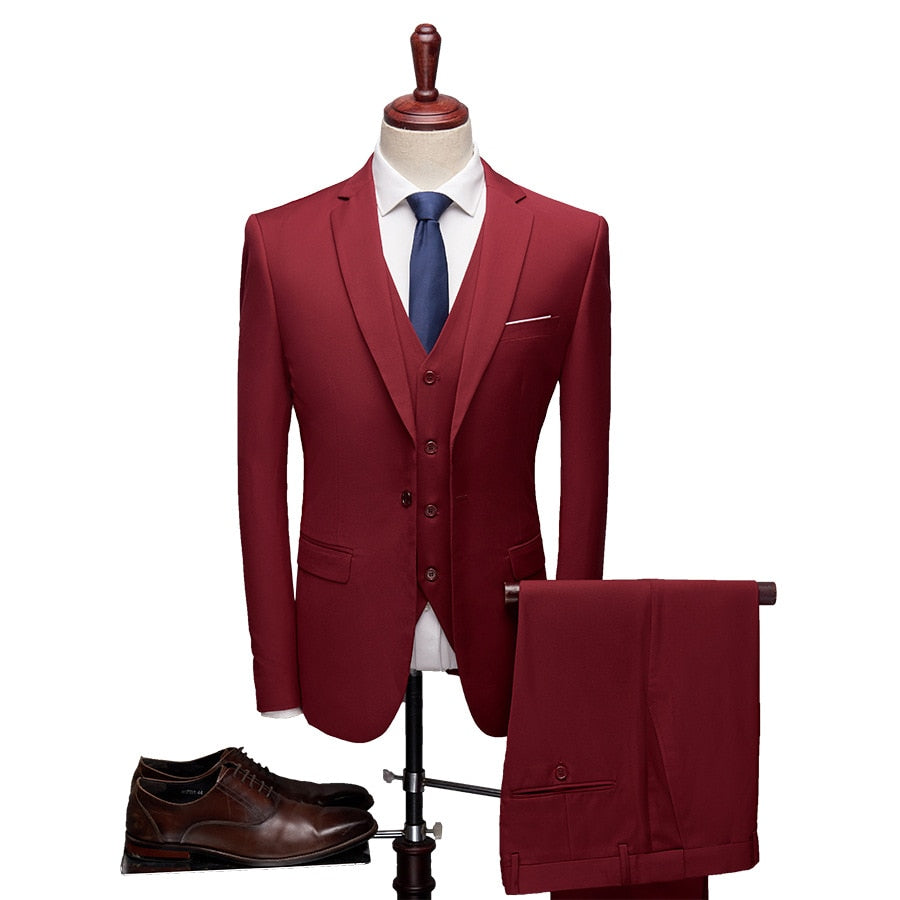 Men Suit Set Blazers 3 Pieces Wedding Business Elegant Formal Vest Pants Full Coats Luxury Slim Fit Jackets