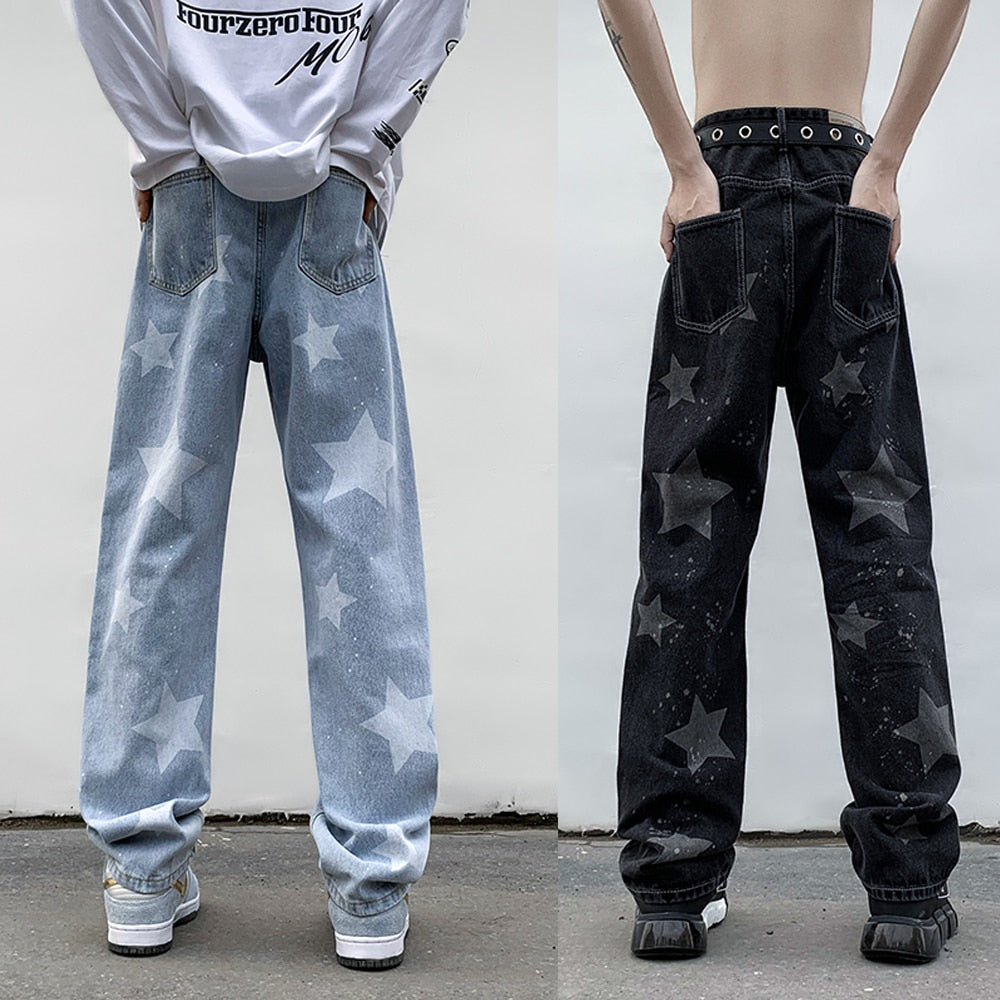 Men's Hip Hop Straight Jeans Trend  Neutral Denim Trousers Loose Wide Leg Street Pants Man Baggy American Jeans Large size 5xl