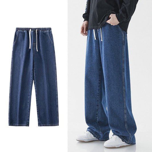 2023 Spring Summer New Men Oversized Baggy Jeans Trend Ins Straight Loose Elastic Waist Casual Streetwear Wide Leg Trousers Male