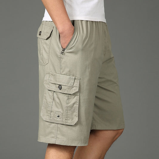 2023 Shorts Men Bermuda Cotton Pocket Zip Cargo Shorts Fashion Style Elastic Army Male Summer Casual Knee Length Vintage Yellow