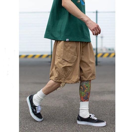 Summer Fashion Casual Men's Drawstring Versatile Cool Boys Loose Shorts Pants Student Soft Solid Sport Pocket Stretch Cord