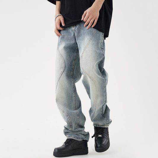 Baggy Jeans Men Straight-leg Vaqueros Trousers Streetwear Fashion Casual Simple Hip Hop High Street Distressed Y2k Denim Pants