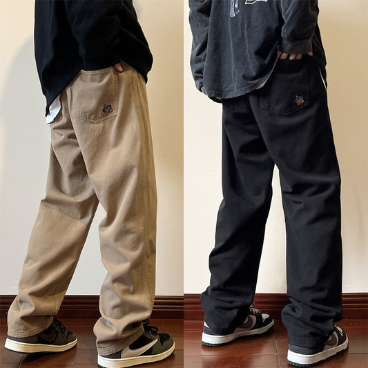 Khaki work casual pants men's spring and autumn new American high street pants fashion brand loose wide leg straight pants 2023