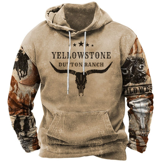 Vintage Pattern Print Mens Hoodie 2023 Spring Casual Long Sleeve Drawstring Loose Hooded Sweatshirts Autumn Men Hoodies Fashion