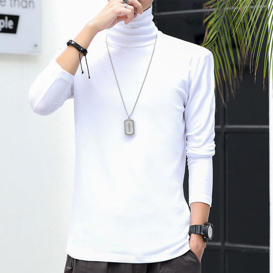 Autumn Winter Turtleneck for Men Solid Colour Slim Elastic Pullover Long Sleeve T Shirts Male Casual Jumpers F498