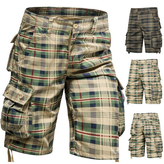 Men's Medium Pants Summer Cotton Comfortable Outdoor Sports Beach Pants Trend Plaid Shorts Loose Straight Large Size Cargo Pants