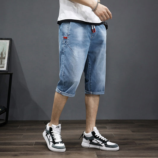 Big Size Men's Denim Shorts Long Breeches Bermuda Plus Size Male Jeans Shorts 2023 Summer 3/4 Pants Capri Male 10XL 6XL 7XL Blue