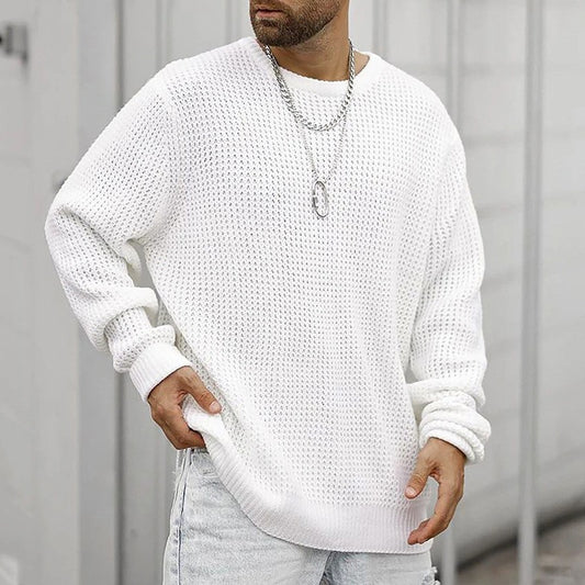 Fashion Loose Knitted Tops Men Oversized Long Sleeve O Neck Sweater Tee Streetwear Mens Clothes Casual Solid Color Knit Sweaters