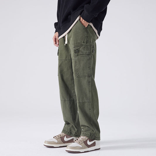 Streetwear Fashion Men Full Cargo Pants Spring Autumn Harajuku Vintage Oversize Solid Casual Male Loose Wide Leg Denim Trousers