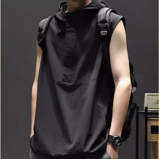 Summer Casual Pullover Shirt Tess Vest Men's Loose Sleeveless Cool Boy Versatile Sports Tops Solid Hooded Undershirt